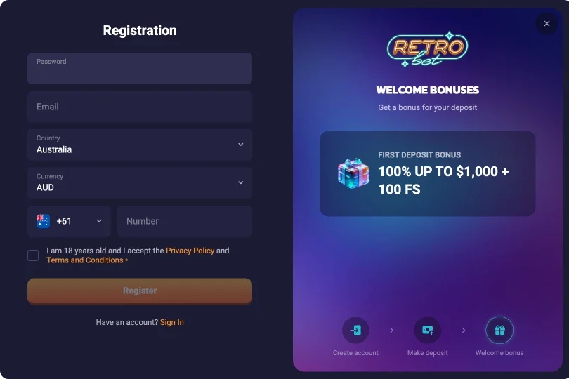 RetroBet login